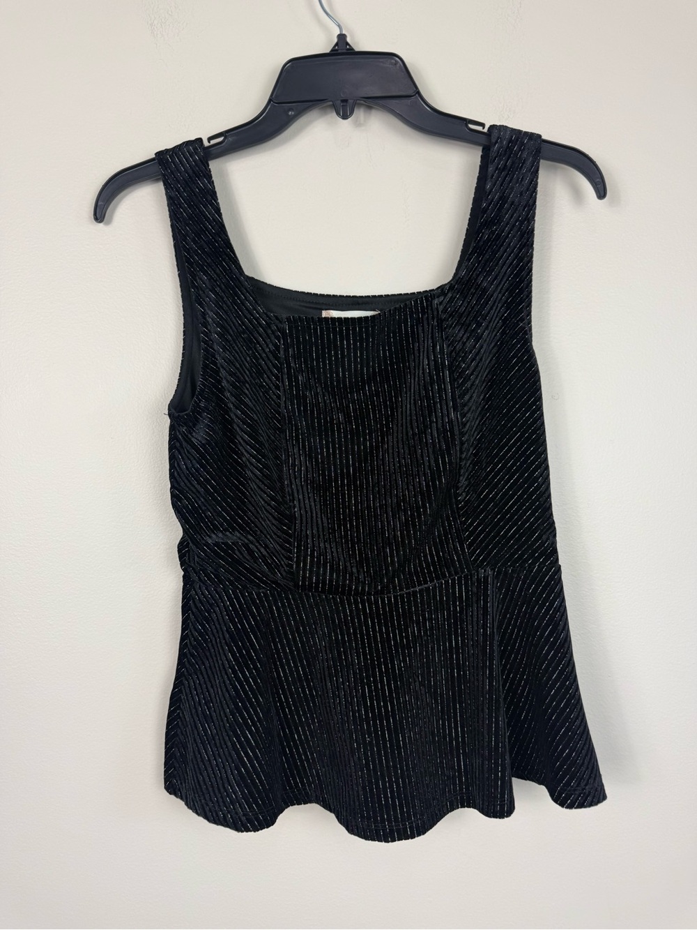 Altar'd State Black Velvet Peplum Tank Top Womens Small Y2K Stripes Metallic